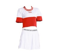 SKCU014 custom-made football baby cheerleading uniform style Customized split cheerleading uniform style Make pleated skirt cheerleading uniform style Cheerleading uniform center  youth cheer uniforms side view